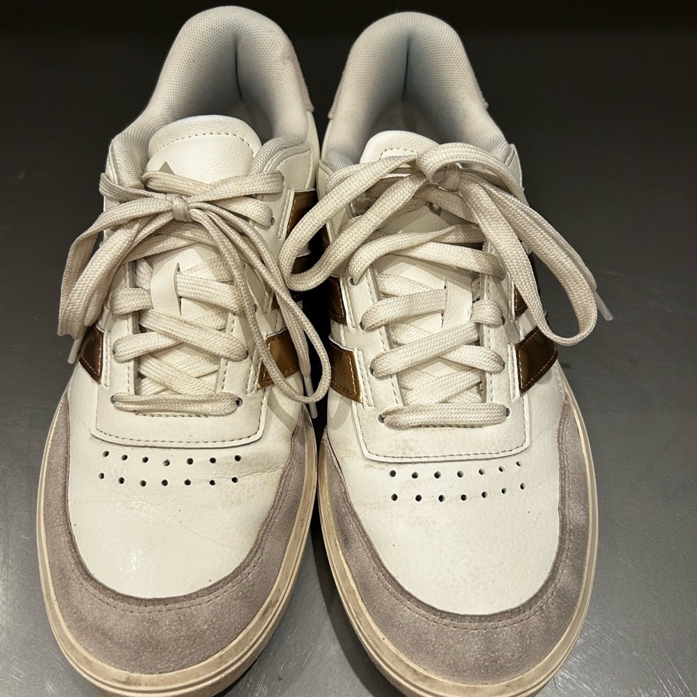 Adidas Cream and Gold Retro Sneakers with Perforated Toe Box